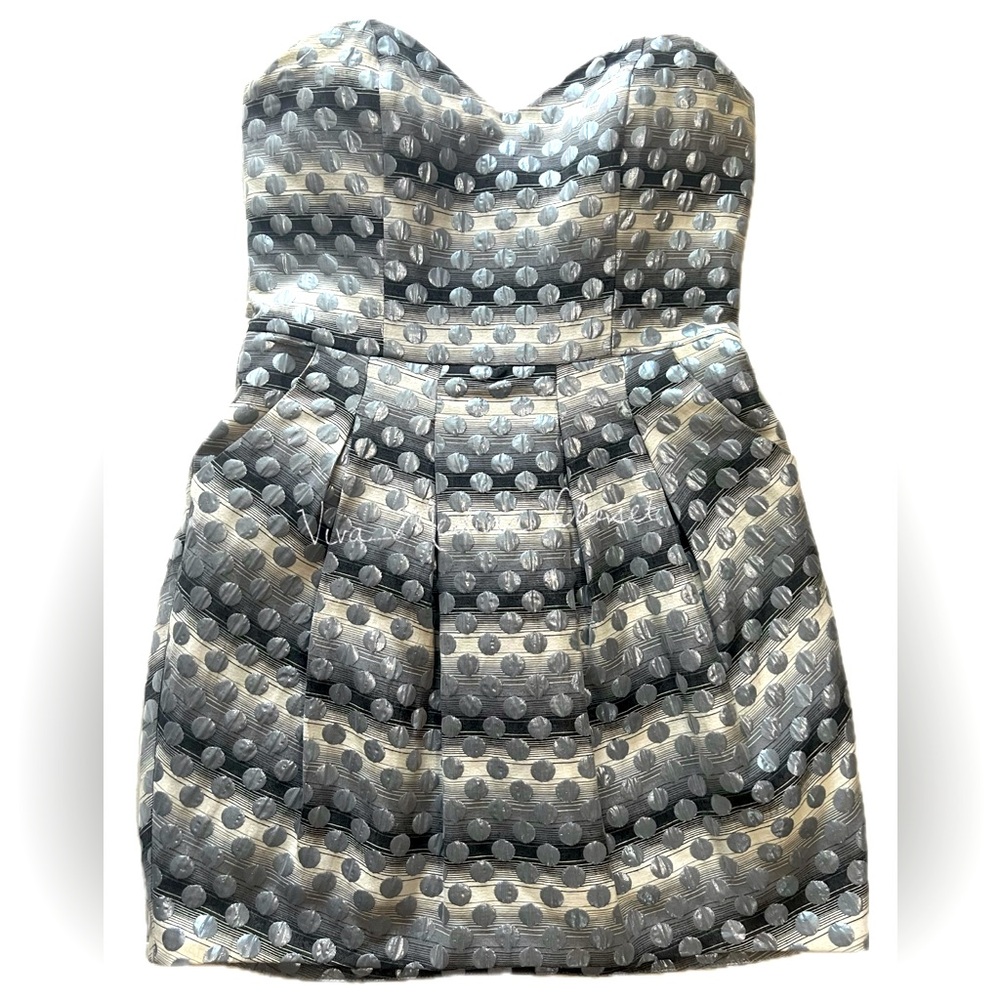 Rubber Ducky Sweetheart Neckline Metallic Blue Polka-Dot Vintage Dress w Pockets